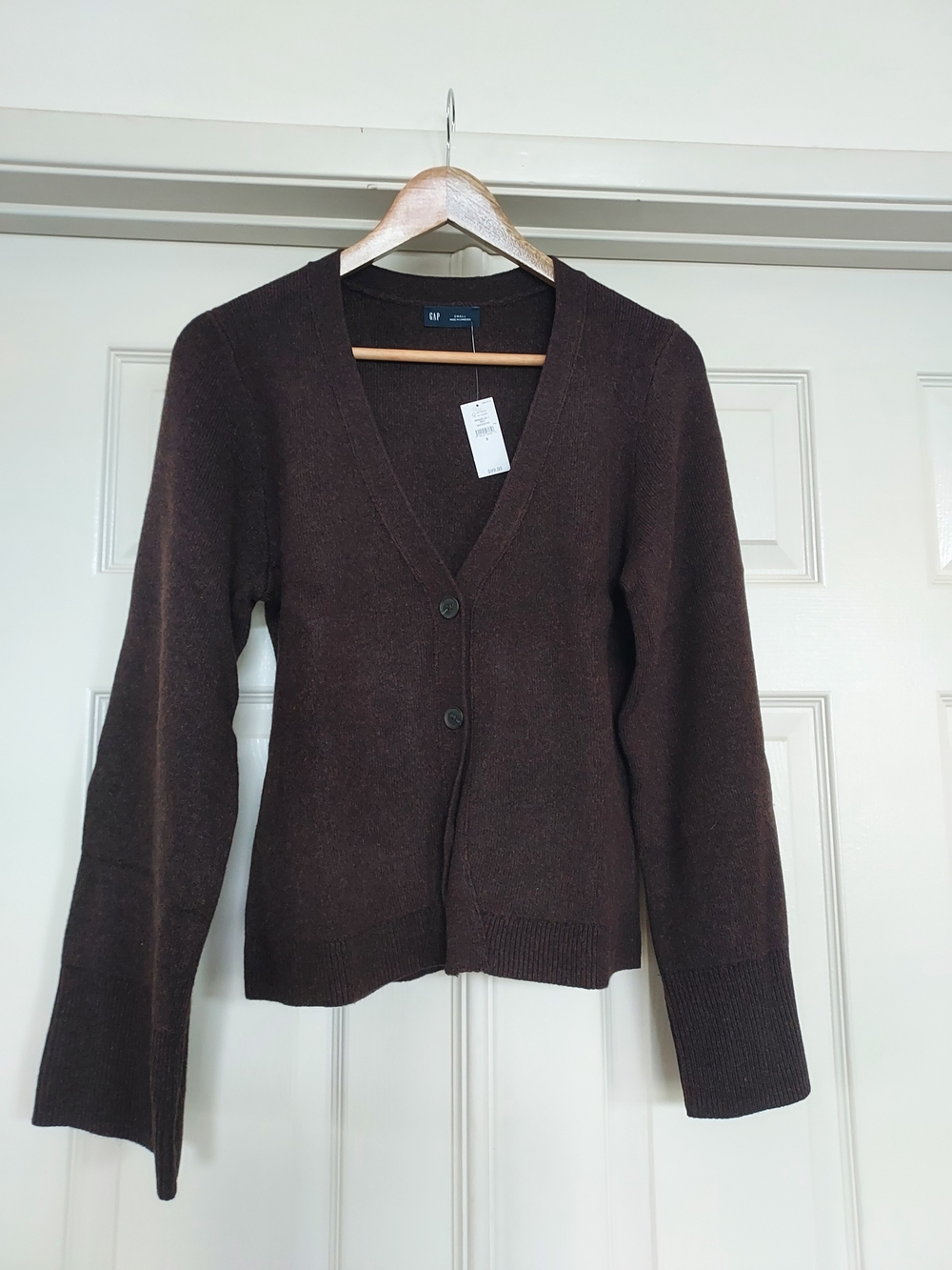 GAP Dark Brown V-Neck Button Cardigan, Wide Sleeves, S